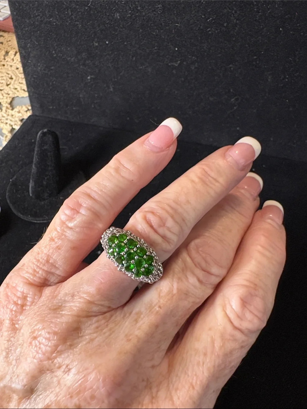 Sterling Silver Green Crystal Cluster Ring